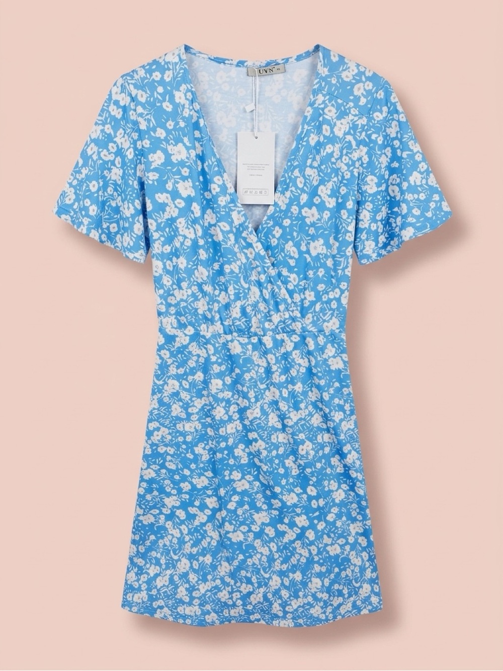 Amazon Blue Floral Wrap-Style Midi Dress